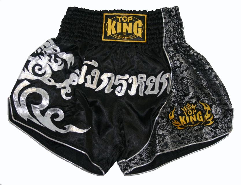 Top king muay thai shorts dragon silver