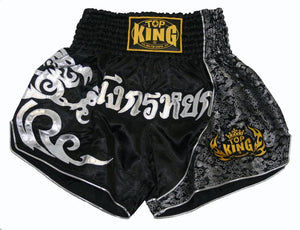 Top king muay thai shorts dragon silver